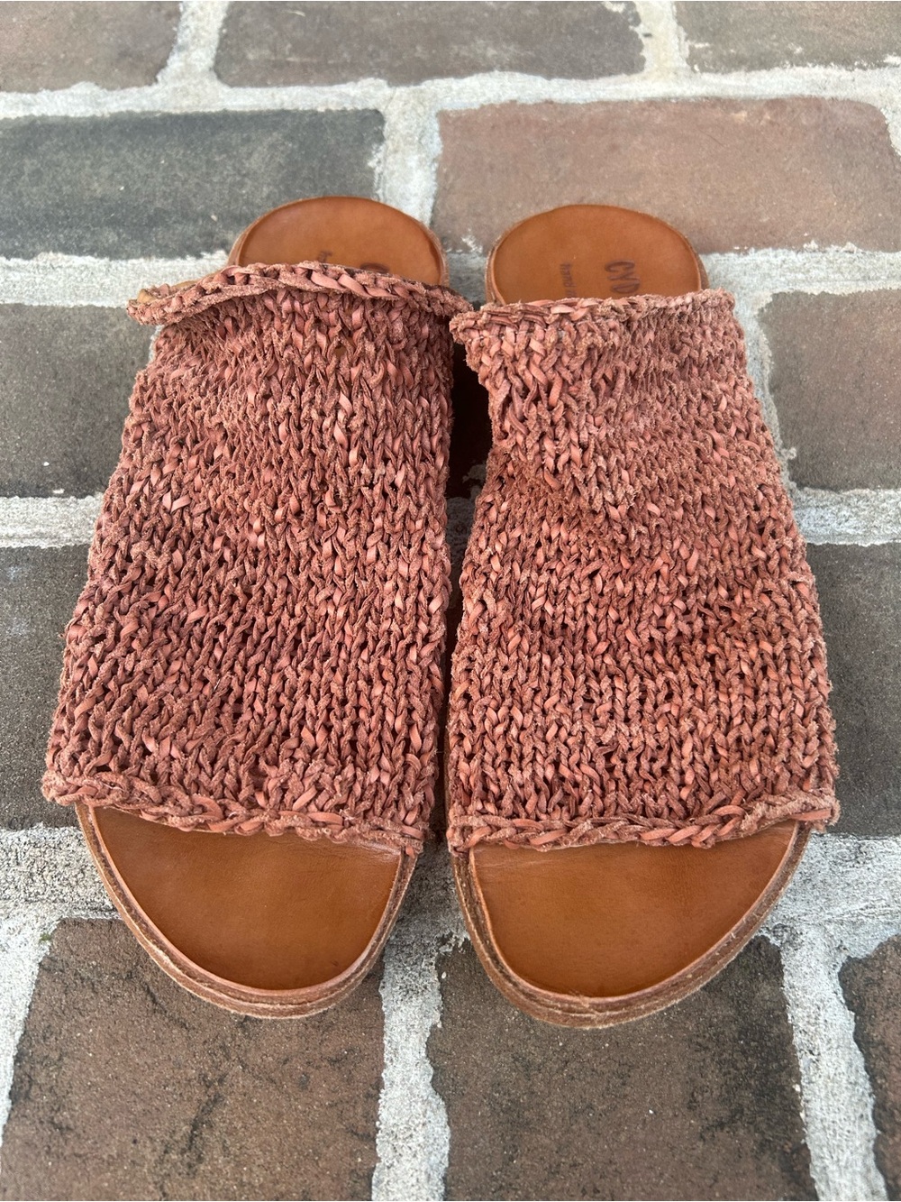 Cydwoq Asia Rust Woven Leather Slides Flat Sandals Handmade 40